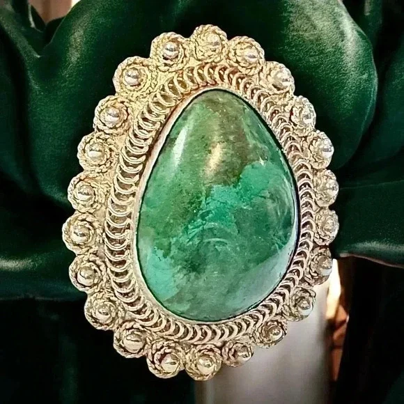 Vintage Eilat Stone in .935 Argentium Silver Brooch Pendant